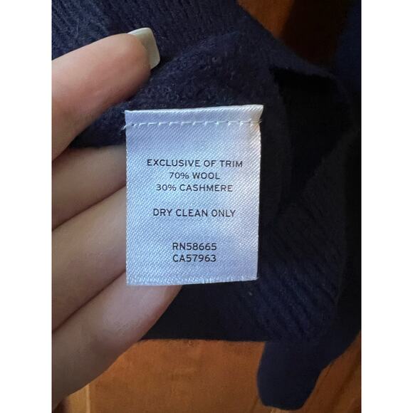 1901 Men's V Neck Cashmere Wool Pullover Sweater Long Sleeve Navy Blue Size L - Picture 7 of 9